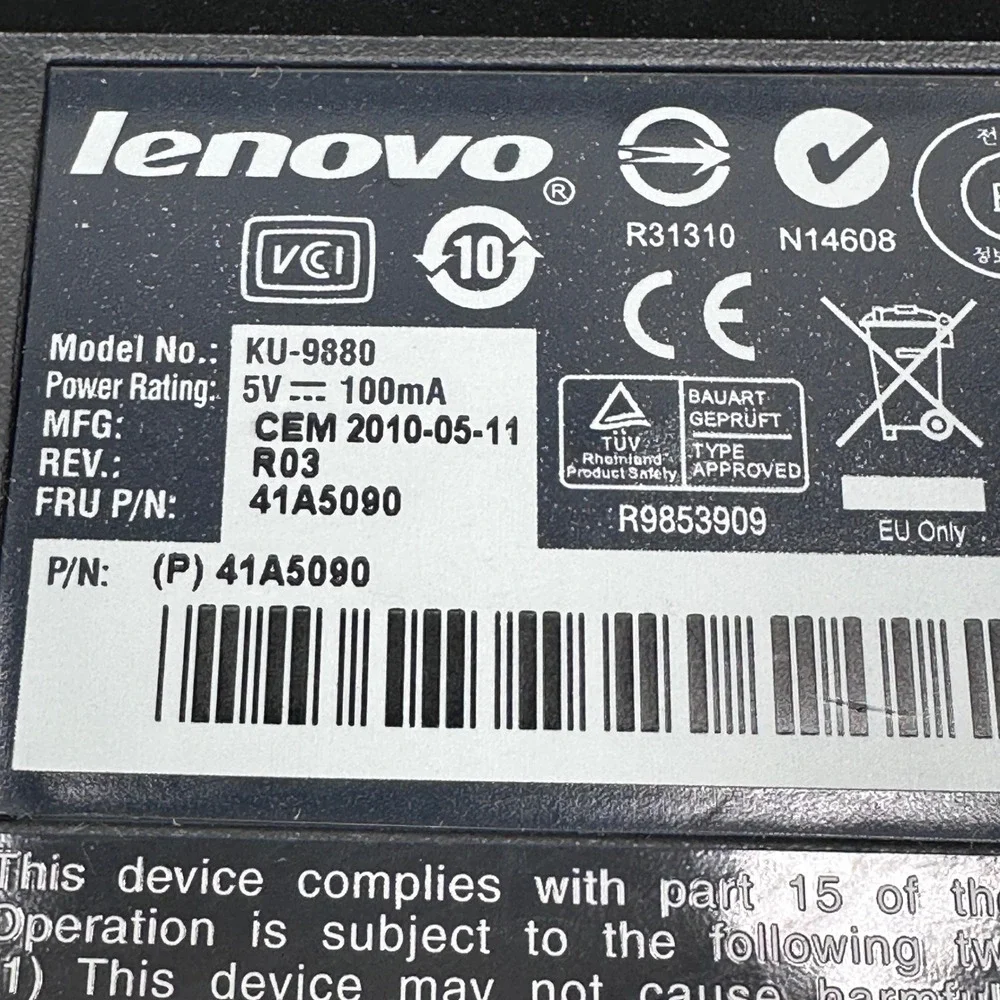 Lenovo KU-9880 USB Wired Numeric Keypad External Numpad Black 41A5090 Laptop PC